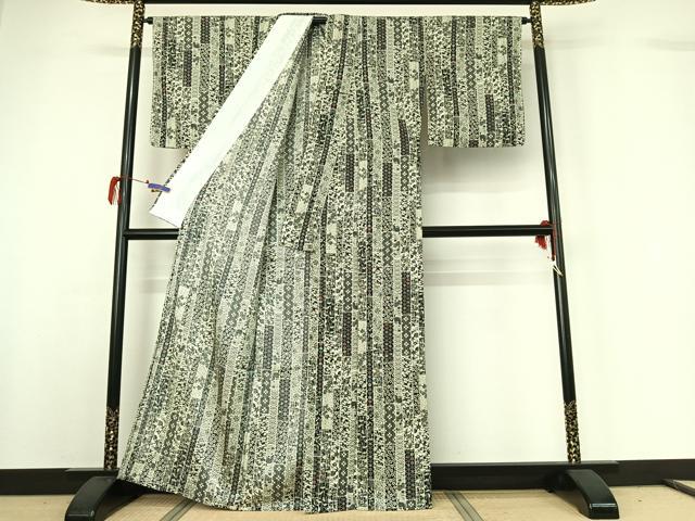 平和屋着物▽上質な小紋 単衣 型染め 吉祥花文 正絹 逸品 AABG7689jh