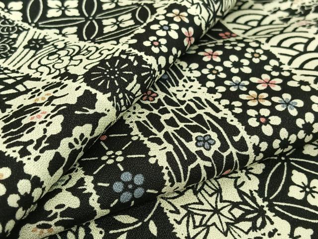 平和屋着物▽上質な小紋 単衣 型染め 吉祥花文 正絹 逸品 AABG7689jh