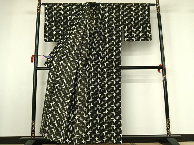 平和屋着物▽上質な小紋 単衣 十字絣文様 正絹 逸品 AABG7691jh