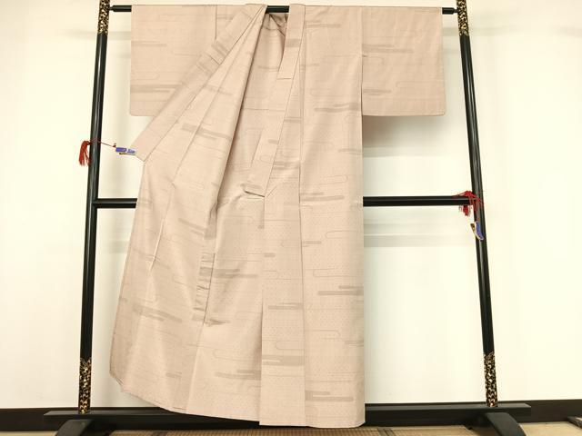 平和屋着物▽上質な紬 単衣 霞文 正絹 逸品 AABG7694jh