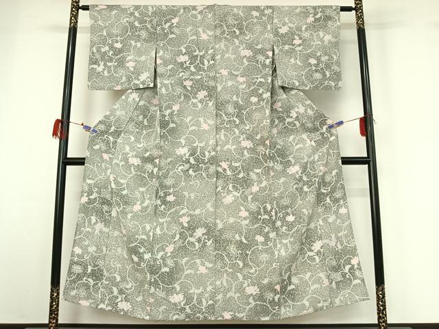 平和屋着物▽上質な小紋 単衣 花唐草文 正絹 逸品 AABG7701jh