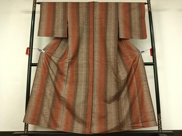 平和屋着物▽上質な紬 単衣 縞 正絹 逸品 AABG7706jh