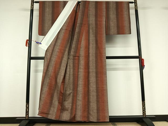 平和屋着物▽上質な紬 単衣 縞 正絹 逸品 AABG7706jh