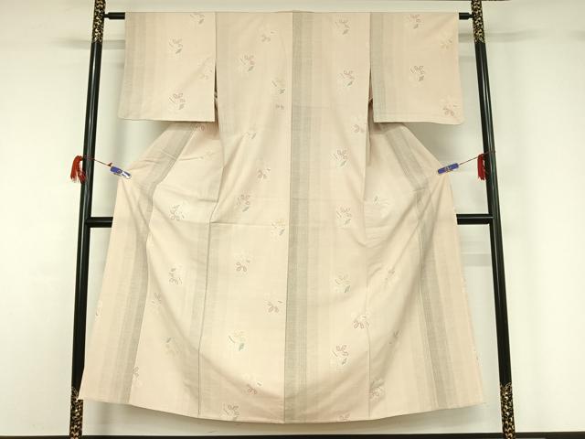 平和屋着物▽上質な紬 単衣 絞り 草花文 正絹 逸品 AABG7709jh