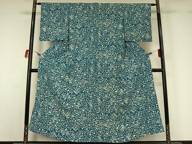 平和屋着物▽上質な小紋 単衣 草花文 正絹 逸品 AABG7715jh