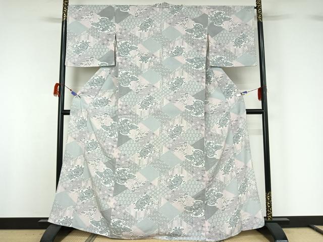 平和屋着物▽小紋 単衣 辻が花 鬼しぼ縮緬 洗える着物 AABG7717jh