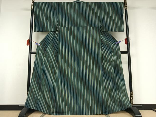 平和屋着物▽上質な小紋 単衣 縞 正絹 逸品 AABG7719jh