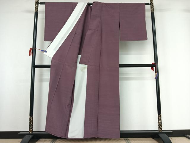 平和屋着物▽お召 単衣 葡萄鼠色 正絹 逸品 AABG7725jh