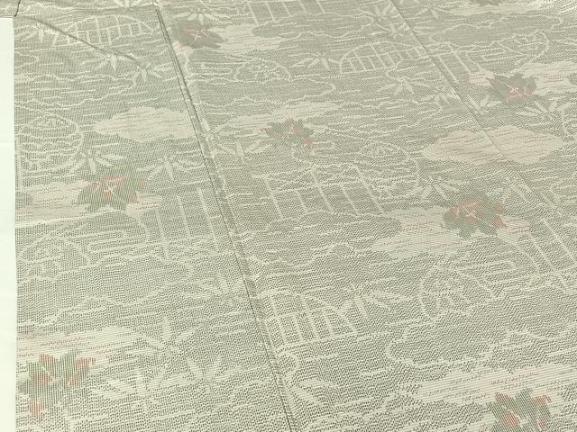 平和屋着物▽上質な紬 単衣 花籬文 正絹 逸品 AABG7732jh