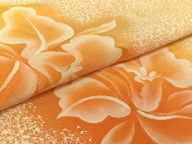 平和屋着物▽上質な小紋 単衣 地紋起こし 草花文 暈し染め 正絹 逸品 AABG7737jh