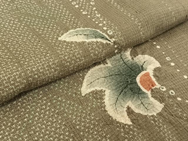 平和屋着物▽上質な紬 単衣 絞り 花唐草文 正絹 逸品 AABG7738jh