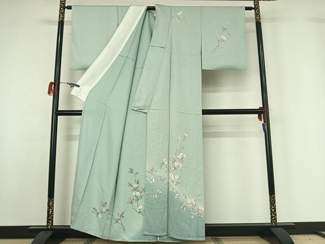 平和屋着物▽訪問着 単衣 枝花文 正絹 逸品 AABG7739jh