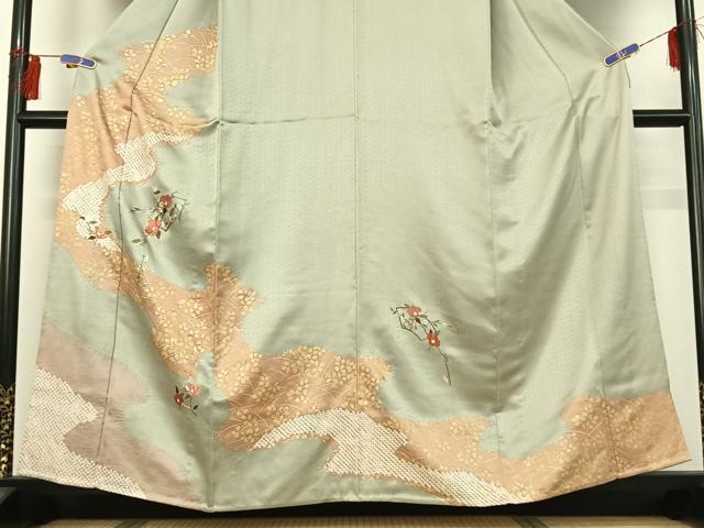 平和屋着物▽訪問着 単衣 絞り 刺繍 地紙花文 金彩 正絹 逸品 AABG7750jh