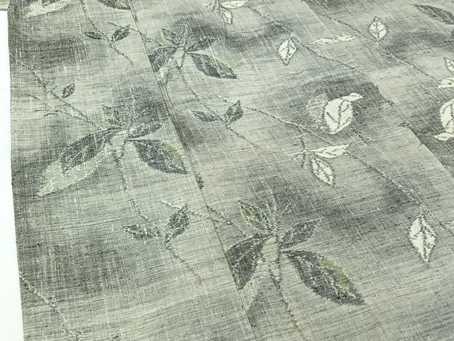 平和屋着物▽上質な紬 単衣 枝葉文 正絹 逸品 AABG7758jh