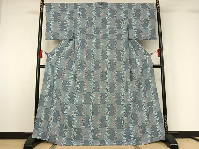 平和屋着物▽上質な小紋 単衣 枝梅文 鬼しぼ縮緬 正絹 逸品 AABG7770jh
