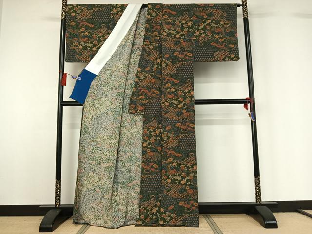 平和屋着物▽上質な小紋 単衣 更紗花鳥文 正絹 逸品 AABG7772jh
