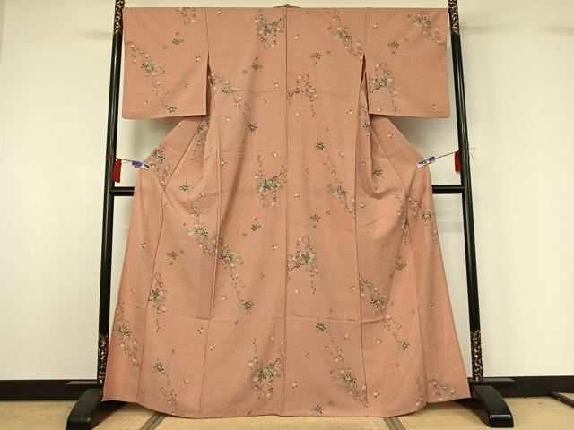 平和屋着物▽上質な小紋 単衣 扇面花文 正絹 逸品 AABG7773jh