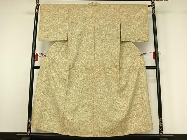 平和屋着物▽本塩沢 単衣 風景文 正絹 逸品 AABG7777jh