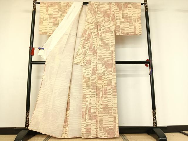 平和屋着物▽上質な小紋 単衣 横段文 正絹 逸品 AABG7794jh