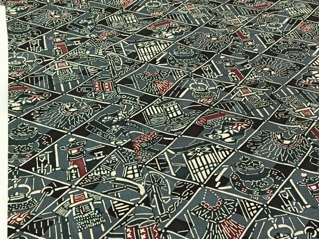 平和屋着物▽上質な小紋 単衣 型染め 宝尽くし文 正絹 逸品 AABG7795jh