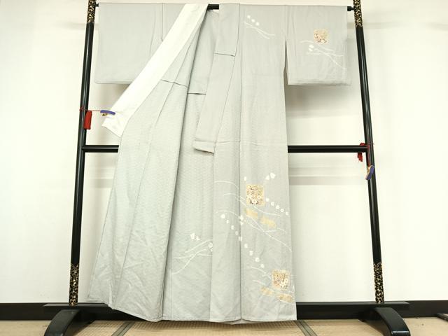 平和屋着物▽訪問着 単衣 絞り 色紙花文 金彩 正絹 逸品 AABG7798jh