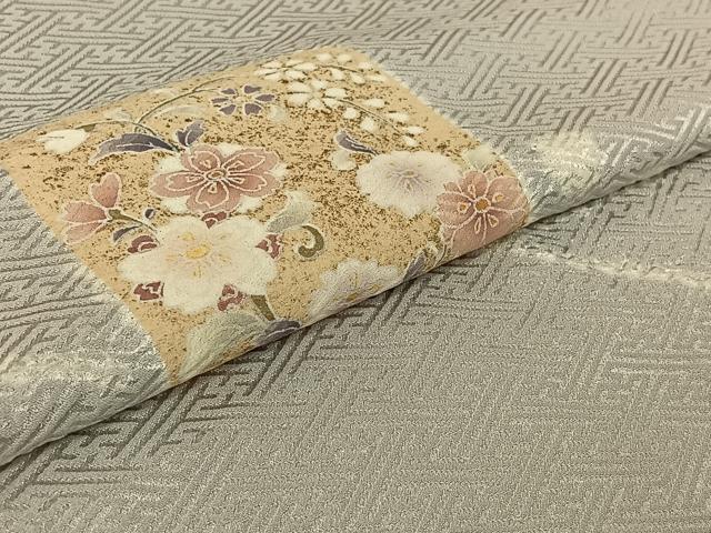 平和屋着物▽訪問着 単衣 絞り 色紙花文 金彩 正絹 逸品 AABG7798jh