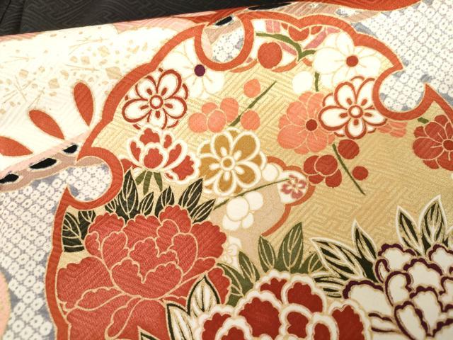 平和屋着物●訪問着 雪輪花松文 黒地 金彩 正絹 逸品 AABG7801cs