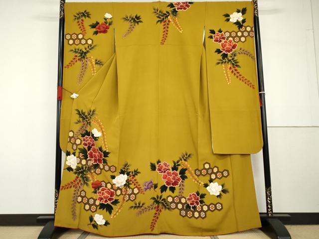 平和屋着物●豪華振袖 駒刺繍 吉祥草花文 金彩 正絹 逸品 AABG7806cs