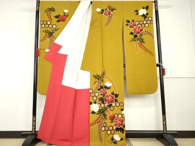 平和屋着物●豪華振袖 駒刺繍 吉祥草花文 金彩 正絹 逸品 AABG7806cs