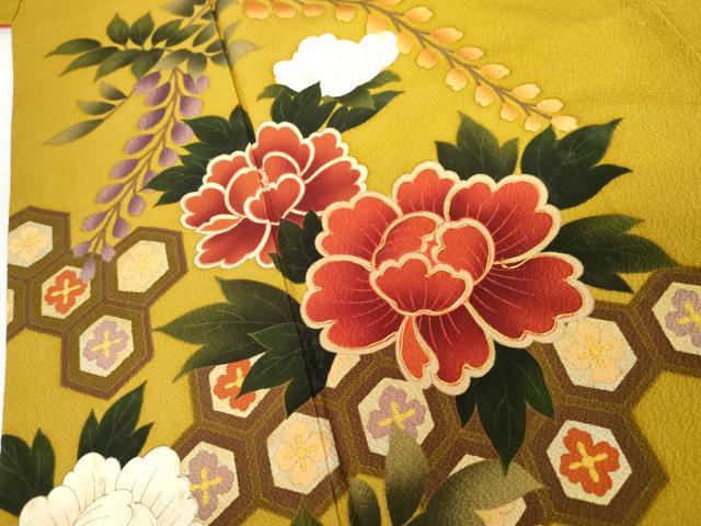 平和屋着物●豪華振袖 駒刺繍 吉祥草花文 金彩 正絹 逸品 AABG7806cs