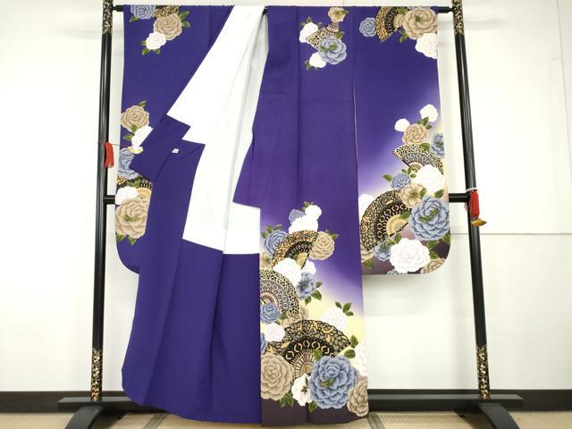 平和屋着物●忠隅眞理子 振袖 檜扇草花文 薔薇 暈し染め 金彩 正絹 逸品 AABG7830cs