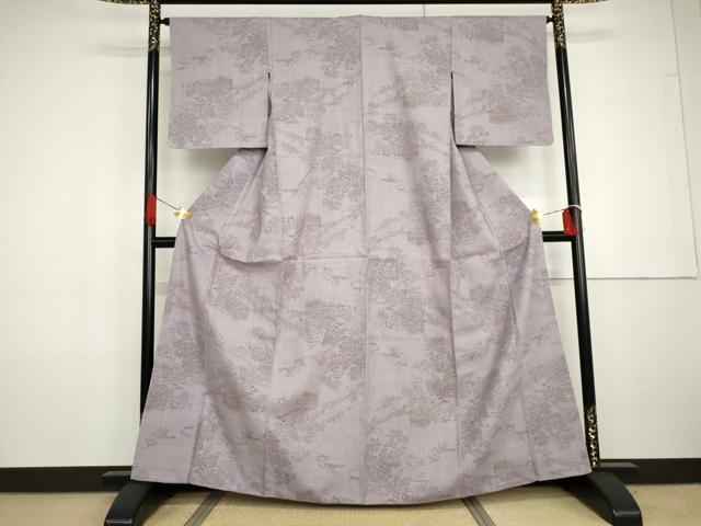 平和屋着物●本場結城紬 重要無形文化財 100亀甲 風景文 正絹 逸品 未使用 AABG7838cs