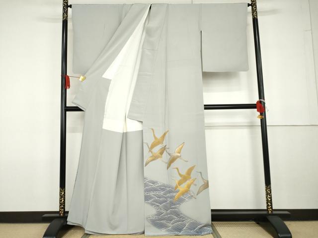 平和屋着物●創業460年・千總 色留袖 寿鶴飛翔 金銀糸 金彩 反端付き 浜ちりめん 正絹 逸品 AABG7839cs