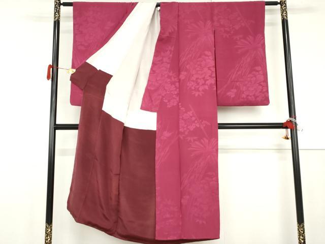 平和屋着物●アンティーク 大正ロマン 色無地 草花地紋 中紅色 正絹 逸品 AABG7848cs