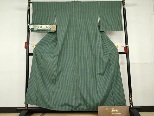 平和屋着物●本場結城紬 重要無形文化財 縞 証紙付き 正絹 逸品 未使用 AABG7853cs