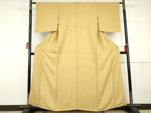平和屋着物●上質な色無地 花尽くし地紋 芥子色 やまと誂製 正絹 逸品 AABG7856cs