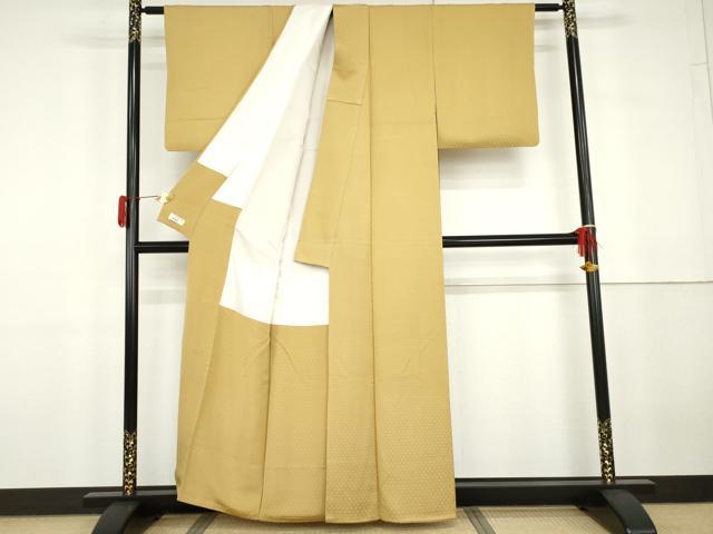 平和屋着物●上質な色無地 花尽くし地紋 芥子色 やまと誂製 正絹 逸品 AABG7856cs