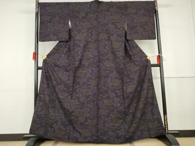 平和屋着物●結城紬 80亀甲 流水草花文 西武百貨店扱い 正絹 逸品 AABG7867cs