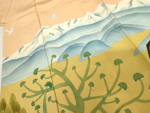 平和屋着物●訪問着 手描き 樹林風景飛鳥文 鹿 正絹 逸品 AABG7872cs