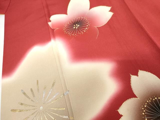 平和屋着物●豪華振袖 舞桜文 暈し染め 金彩 ロング丈 正絹 逸品 AABG7876cs