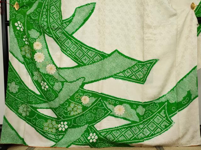 平和屋着物●豪華振袖 駒刺繍 絞り 束ね熨斗花唐草文 金糸 正絹 逸品 AABG7879cs
