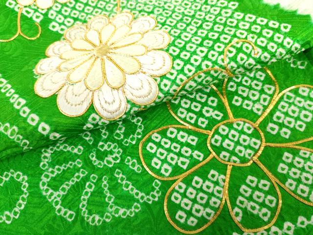 平和屋着物●豪華振袖 駒刺繍 絞り 束ね熨斗花唐草文 金糸 正絹 逸品 AABG7879cs