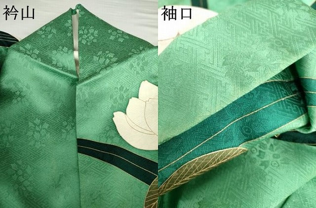 平和屋着物●豪華振袖 草花文 金彩 ロング丈 正絹 逸品 AABG7886cs