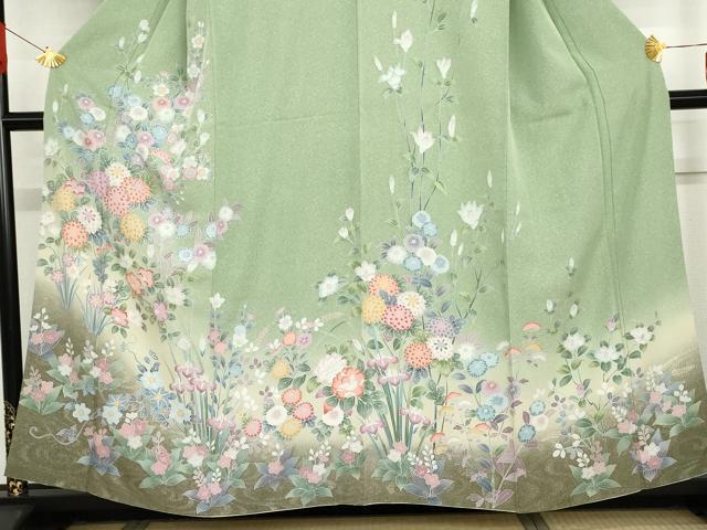 平和屋着物●訪問着 枝花文 暈し染め 金銀糸 正絹 逸品 AABG7911cs