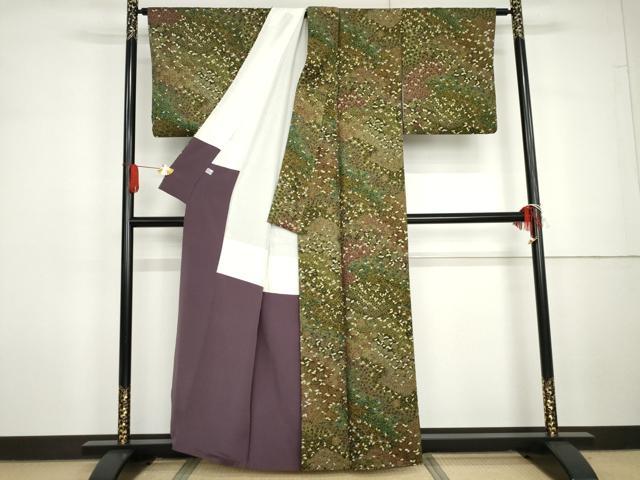 平和屋着物●中国三大刺繍 相良刺繍 小紋 吉祥草花文 金通し地 正絹 逸品 AABG7919cs