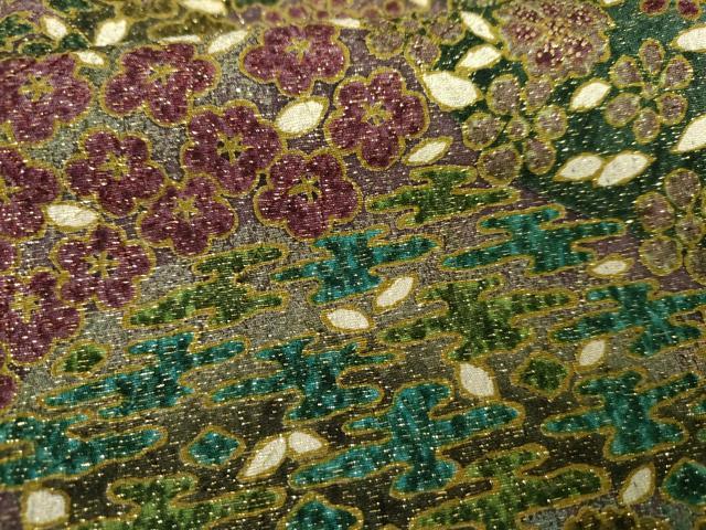 平和屋着物●中国三大刺繍 相良刺繍 小紋 吉祥草花文 金通し地 正絹 逸品 AABG7919cs