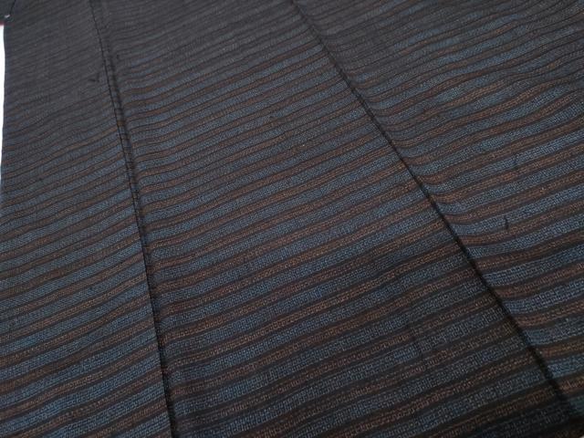 平和屋着物●本場結城紬 重要無形文化財 100亀甲 横段文 正絹 逸品 AABG7921cs