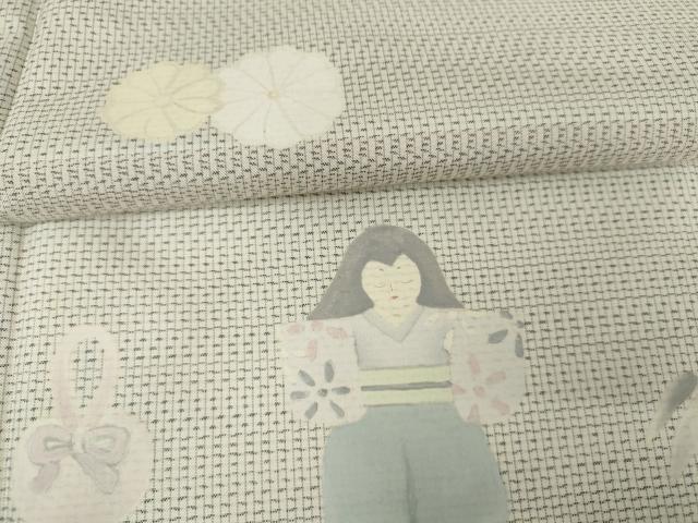 平和屋着物●染織工芸家 田中良和 本場大島紬 訪問着 白大島 童子笹梅文 正絹 逸品 AABG7926cs
