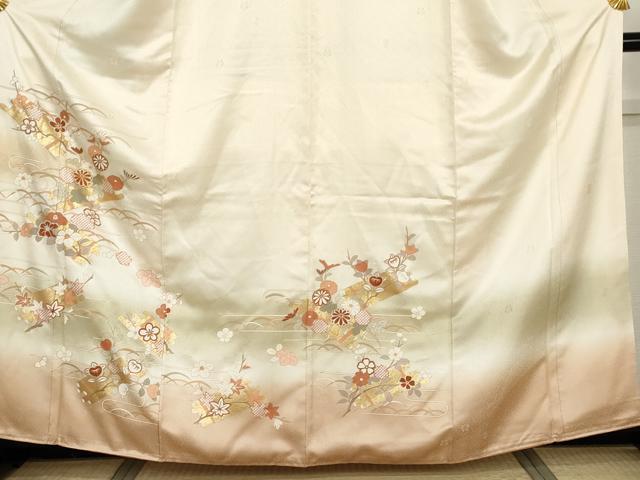 平和屋着物●十日町老舗ブランド 吉澤友禅 吾妻徳穂 訪問着 花筏文 暈し染め 金彩 正絹 逸品 AABG7995cs