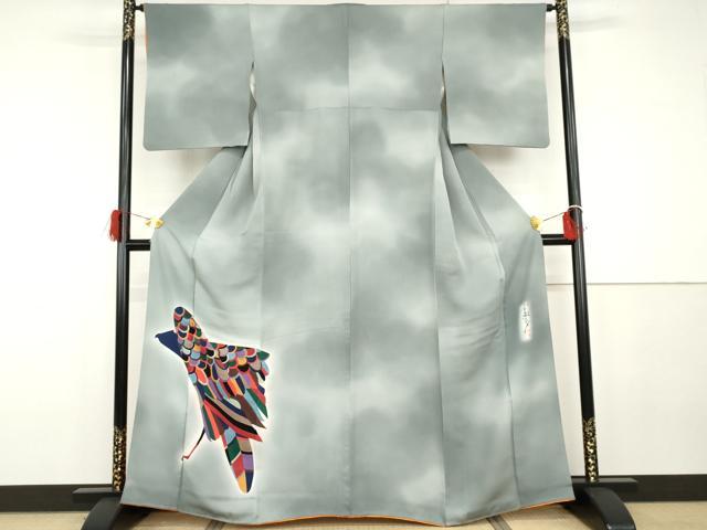 平和屋着物●染色作家 斉藤三才 訪問着 鷲 暈し染め 正絹 逸品 AABG7998cs